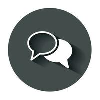 Speech bubble flat vector icon. Discussion dialog illustration. Business pictogram concept. Business concept simple flat pictogram with long shadow.