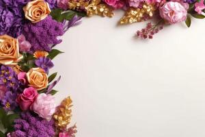 Beautiful floral onrament frame on a white background created with technology. photo