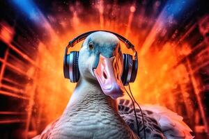 A goose as a Discjockey created with generative AI technology. photo