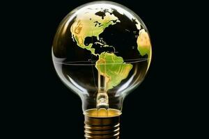 A lightbulb of planet earth energy concept created with generative AI technology. photo