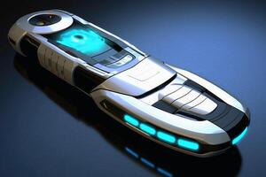 A futuristic smartphone created with generative AI technology. photo