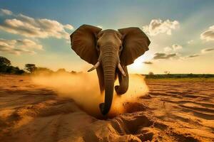 A close up portrait of mesmerizing elephant photography created with generative AI technology. photo