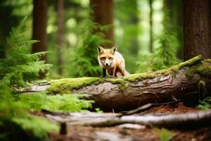A fox in a mixed forest created with generative AI technology. photo
