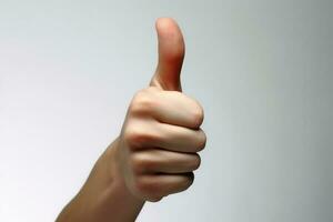Human hand showing thumbs up created with generative AI technology. photo