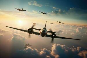 World war 2 aircraft in the sky created with generative AI technology. photo