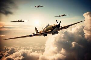 World war 2 aircraft in the sky created with technology. photo