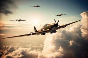 World war 2 aircraft in the sky created with generative AI technology. photo