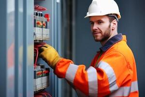 An electrician during a repair created with generative AI technology. photo