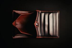 Top view into an empty wallet created with technology. photo