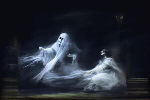 A ghost in an old room created with technology. photo