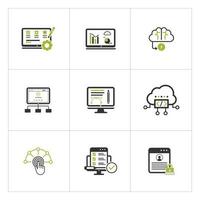 Vector set of linear icons related to network cloud service, cloud storage, data transfer and synchronization. Mono line pictograms and infographics design elements