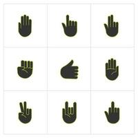 Hand gesture line icon set in modern geometric style with construction lines. Isolated vector illustration of human hands.