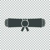 Diploma rolled scroll flat design icon. Finish education symbol. Graduation day celebration element. Graduate scroll vector illustration on isolated background.
