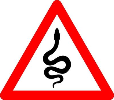 Sign snake. Snake warning sign. Danger snake sign. Red triangle sign with venomous snake icon inside. Risk of snake bite. Caution snake. Snake venom. vector