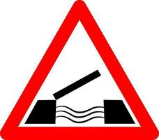 Drawbridge sign. Warning sign drawbridge. Red triangle sign with silhouette drawbridge inside. Caution drawbridge over water. Road sign. vector