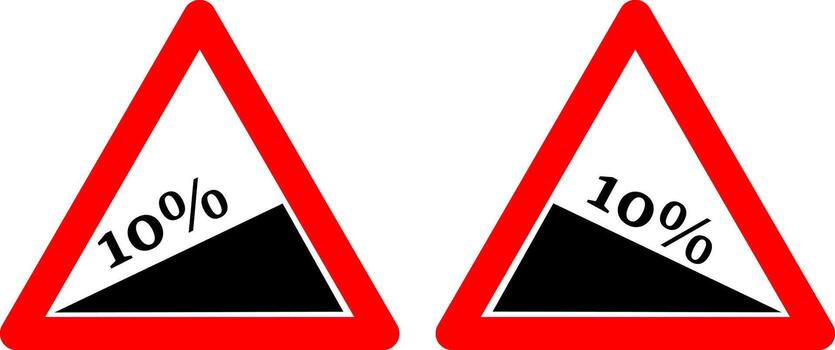 firmar escarpado descendencia y elevar. advertencia firmar escarpado descendencia y elevar. el firmar es un rojo triángulo con el dirección de descendencia y ascenso adentro. precaución escarpado descendencia y ascenso. colocar. vector