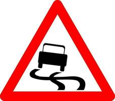 Warning sign slippery road. Sign slippery road. Red triangle sign with car skidding inside. Caution wet, snowy, icy road. Skid risk. vector