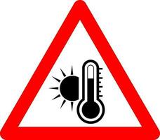 High temperature sign. Warning sign. Red triangle with the image of the sun and a thermometer inside. Very hot and burning. vector