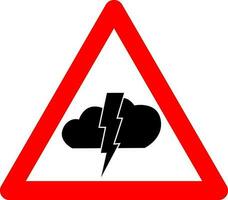 Storm warning sign. Red triangle sign with lightning and cloud icon inside. Beware of bad weather. Thunderstorm danger. Watch out for lightning bolts. Hurricane, thunderstorm, storm, squally wind. vector