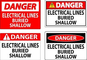 Danger Sign Electrical Lines, Buried Shallow On White Bacground vector