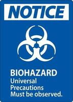 Biohazard Notice Label Biohazard Universal Precautions Must Be Observed vector