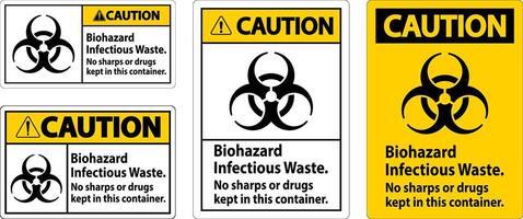 Caution Label Biohazard Infectious Waste, No Sharps Or Drugs Kept In This Container vector