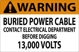 Warning Sign Buried Power Cable Contact Electrical Department Before Digging 13,000 Volts vector