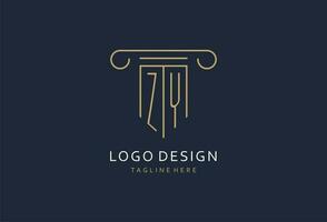 ZY initial with pillar shape logo design, creative monogram logo design for law firm vector