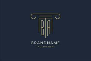 BA initial with pillar shape logo design, creative monogram logo design for law firm vector