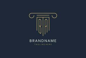 BA initial with pillar shape logo design, creative monogram logo design for law firm vector