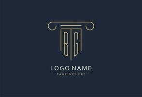 BG initial with pillar shape logo design, creative monogram logo design for law firm vector