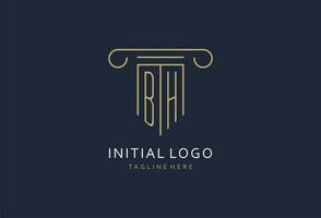 BH initial with pillar shape logo design, creative monogram logo design for law firm vector