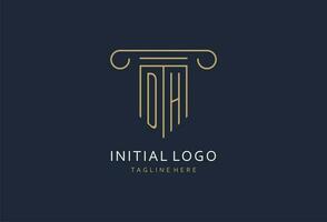 DH initial with pillar shape logo design, creative monogram logo design for law firm vector