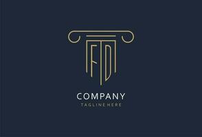 FD initial with pillar shape logo design, creative monogram logo design for law firm vector