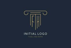 FH initial with pillar shape logo design, creative monogram logo design for law firm vector