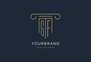 GF initial with pillar shape logo design, creative monogram logo design for law firm vector