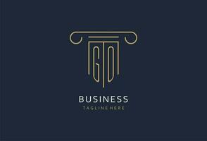 GO initial with pillar shape logo design, creative monogram logo design for law firm vector