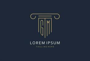 GM initial with pillar shape logo design, creative monogram logo design for law firm vector