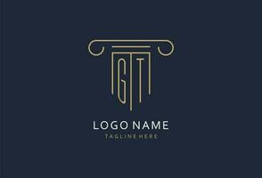 GT initial with pillar shape logo design, creative monogram logo design for law firm vector
