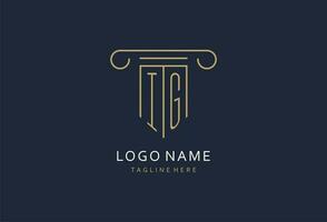 IG initial with pillar shape logo design, creative monogram logo design for law firm vector