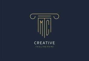 MC initial with pillar shape logo design, creative monogram logo design for law firm vector