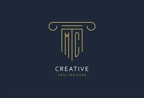 MC initial with pillar shape logo design, creative monogram logo design for law firm vector