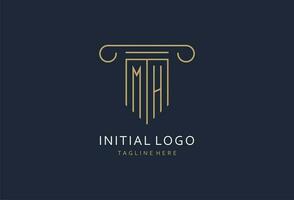 MH initial with pillar shape logo design, creative monogram logo design for law firm vector