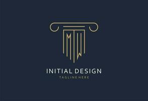 MW initial with pillar shape logo design, creative monogram logo design for law firm vector