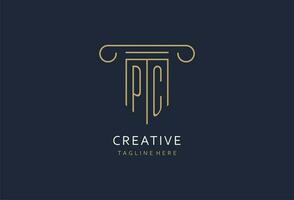 PC initial with pillar shape logo design, creative monogram logo design for law firm vector