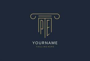 PE initial with pillar shape logo design, creative monogram logo design for law firm vector