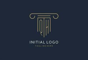 QH initial with pillar shape logo design, creative monogram logo design for law firm vector