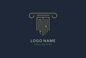 QK initial with pillar shape logo design, creative monogram logo design for law firm vector