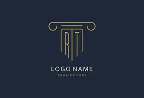 RT initial with pillar shape logo design, creative monogram logo design for law firm vector