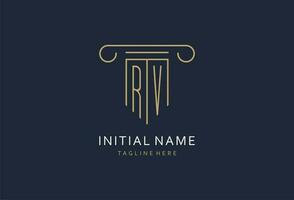 RV initial with pillar shape logo design, creative monogram logo design for law firm vector